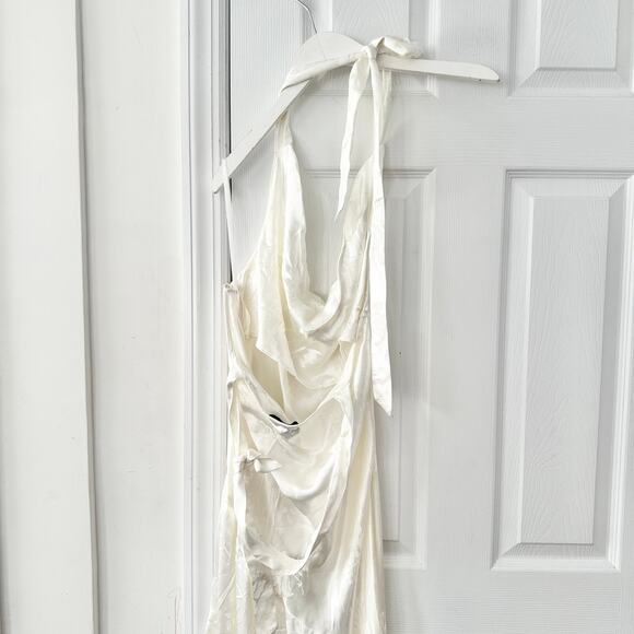Majorelle Ivory White Averie Floral Jacquard Satin Midi Slip Drape Neck Dress XL - Picture 6 of 12